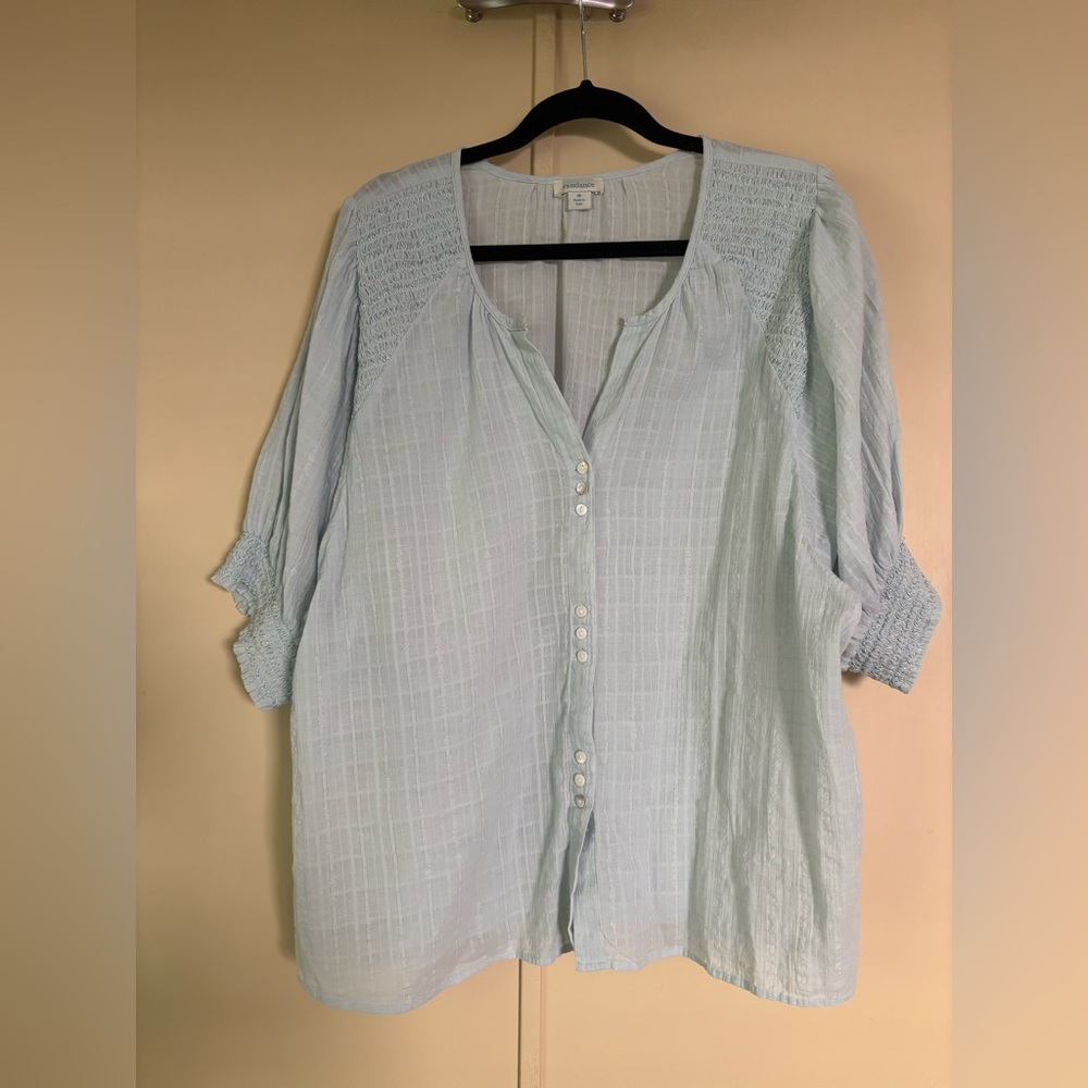 Madewell Light Blue Textured Button-Down Blouse